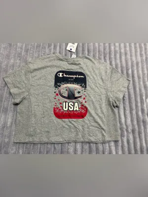 NEW Champion USA Gold Medal Cropped Tee — Size L — Oxford Grey thumbnail 2