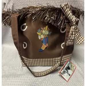 Abetta Accessories Western Fringe Tote Brown Gingham Cowboy Boot Floral‎ NWT Bag thumbnail 1