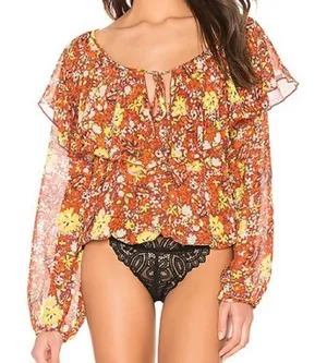 Free People Say it to me red sienna floral printed bodysuit size M thumbnail 1