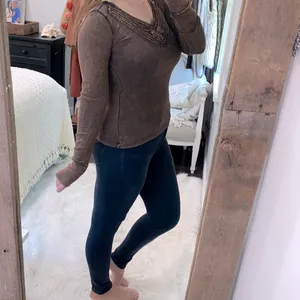 Small brown boho thermal top with floral hood thumbnail 3