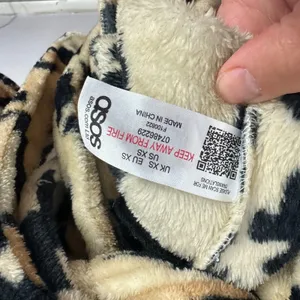 ASOS Leopard Print Robe Womens XS Tan Black Hooded Fleece Animal‎ Loungewear thumbnail 7