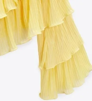 Zara One Sleeve Ruffle Butter Yellow Crop Top Blogger's Fave Size Medium NWT thumbnail 6
