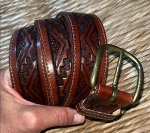 Leather brown western unisex belt. Size 34 thumbnail 1