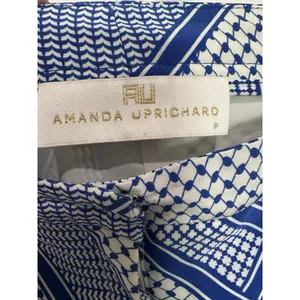 Amanda Uprichard Blue White Geometric Pattern Silk Shorts Women's Size S thumbnail 6