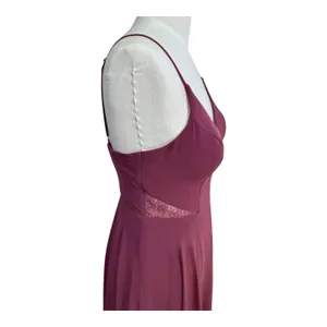 Azazie Maxi Dress A-Line Lace Cutout Women's 4 Plum Chiffon Spaghetti Strap Gown thumbnail 4