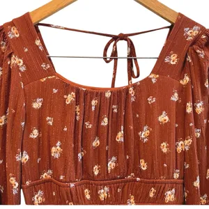 Altar'd State Floral Print‎ Mini Dress Long Sleeve Brown Cottagecore Small thumbnail 2