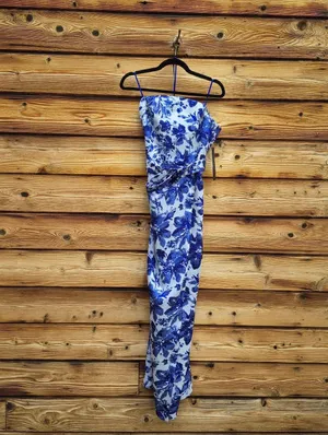 NWT Adrianna Papell Aidan Mattox Blue Floral Jacquard Gown Size 10 thumbnail 5