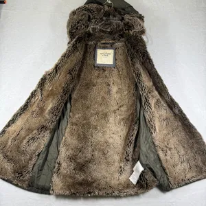 Abercrombie & Fitch Womens Hooded Puffer Vest Liner Olive Green Faux Fur Medium thumbnail 5