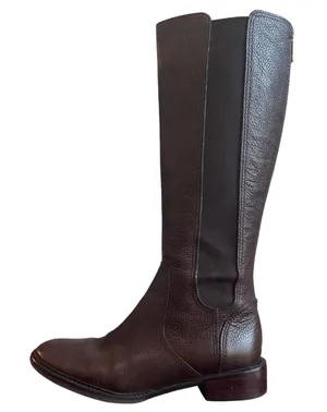 Tory Burch Christy Riding Boots Brown Leather Stretch Back 8.5 thumbnail 1