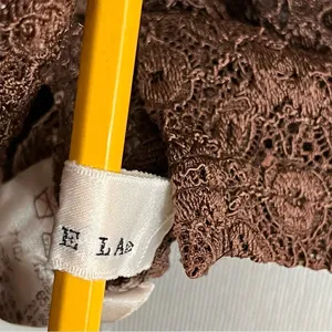 Manuela Semi Sheer Brown Lace/ Crochet Mock Neck Long Sleeve Top S thumbnail 9