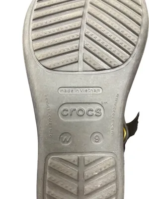 Crocs wms gray faux leather gold ring peep toe sling sandals sz 9W SKU 10-278 thumbnail 6