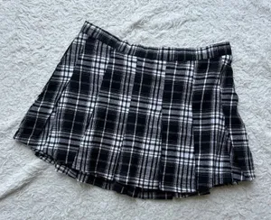 Dolls Kill Trickz N Treatz Black and White Plaid Pleated Mini Skirt Size Small thumbnail 1