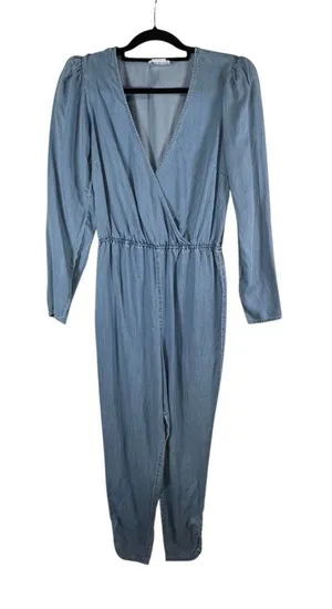 Lovers & Friends Jumpsuit Size S Blue Chambray Denim Long Sleeve Boho‎ Chic thumbnail 1