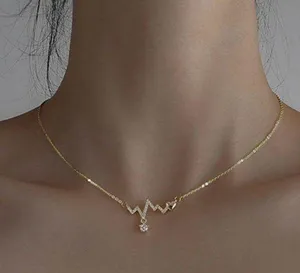 Flash Diamond Heartbeat Necklace Niche Design Simple Elegant Gold thumbnail 1