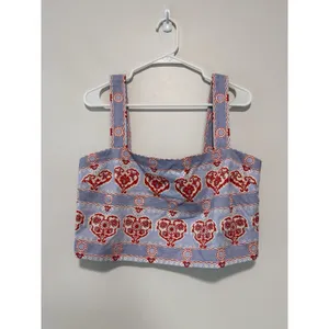 Hill House The Clara Boxy Crop Square Neck Top in Poppy Damask Stripe Size Large thumbnail 3