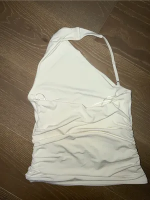 Abercrombie One-Shoulder White Ruched Tank Top size S thumbnail 2