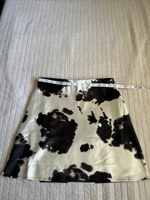 Renee c. USA champagne, black satin western cow print mini skirt L thumbnail 6
