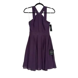 NWT Lulus Forevermore Dusty Purple Skater Halter Neck Mini Dress XS thumbnail 4
