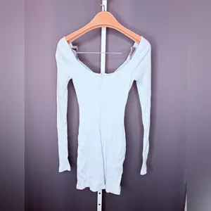 Sabo Off-White Ribbed Bodycon Long Sleeve Mini Dress Built-In Bra Size XS thumbnail 3