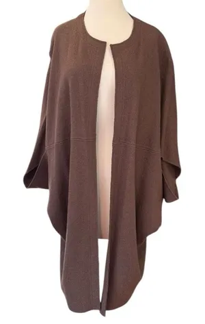 Marla Wynne Brown Wool Blend Knit Poncho Sweater Cardigan Size M-L thumbnail 1