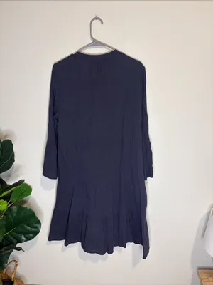 Quince Organic Cotton Gauze Tiered Mini Dress Indigo Blue M thumbnail 6