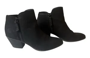Frye Judith Black Leather Double-Zip Ankle Boots Size 8M Stacked Heel Booties thumbnail 1