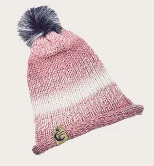 Handmade pom hat rose pink knit slouchy removable faux fur pompom adult winter thumbnail 5