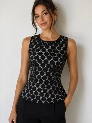 Anthropologie Yellow Bird Sleeveless Polka Dot Peplum Top Size XS thumbnail 1