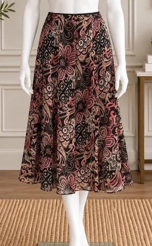 JM Collection Womens Midi Skirt Paisley Floral Print Elastic Waist Size 8 thumbnail 1