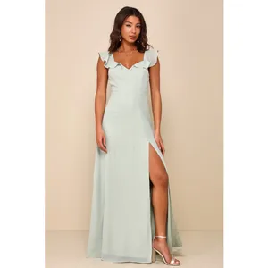NWT Lulus Sweetest Entrance Sage Green Ruffled Tie-Back Maxi Dress Wedding Sz S thumbnail 2