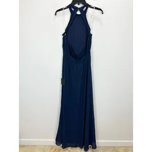 Lulus Confidently Charismatic Navy Blue Backless Halter Maxi Dress Large NWT thumbnail 11