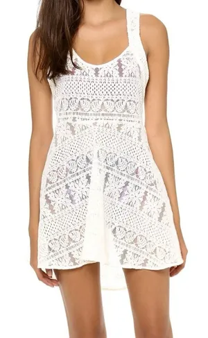 Zinke White Crochet V-Neck Swim Coverup Dress Color Cream thumbnail 1