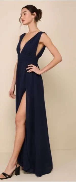 LULUS Prom Wedding Bridesmaid Flowy Romantic Heavenly Hues Navy Maxi Dress thumbnail 1