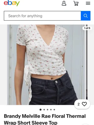 Brandy Melville Women’s Floral Wrap Crop Top - White with Red Floral Print | New thumbnail 10