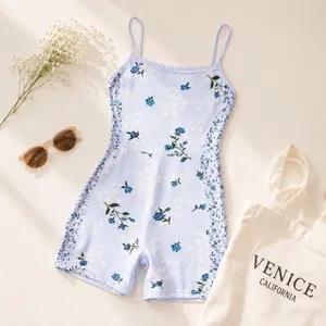 Wild Fable ButterBliss‎ Light Blue Floral Lace Trim Romper Bodysuit Womens S NWT thumbnail 2