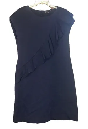 Banana Republic Navy Dress Women Sz 8 Ruffle Detail Lined Office Classic Chic thumbnail 1
