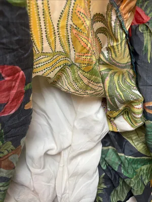 Farm Rio size medium mixed prints Tropical Yellow Floral Maxi Dress beaded thumbnail 8