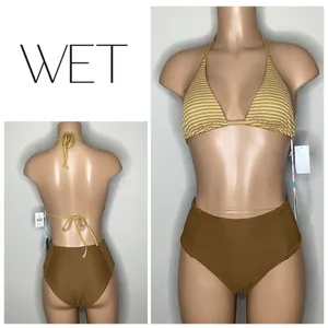 Anthropologie New. WET L.A. brown stripe bikini. Small. Retails $186 thumbnail 2