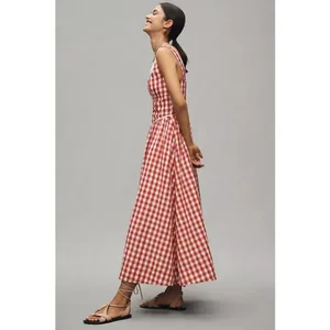 💕WAYF x Styled Coco!💕 Gracie Gingham Linen-Blend Midi Dress Red Gingham XL NWT thumbnail 4