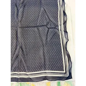 Liz‎ Claiborne vtg Navy Blue Polka Dot Square Scarf Sheer Striped Border 19x19 thumbnail 2
