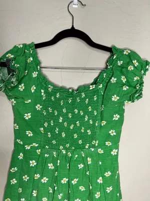 Urban Outfitters UO Magpie Off Shoulder Green Daisy‎ Mini Dress thumbnail 10