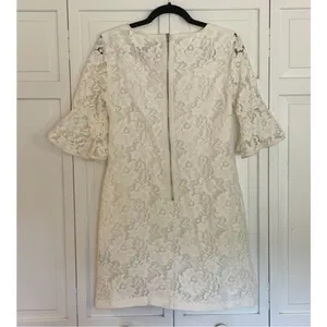 Adrianna Papell white lace notch neck bell sleeve dress thumbnail 10