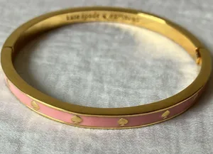 : Pink “Spot the Spade” Hinge/Clasp Bangle Bracelet- Gold tone thumbnail 3