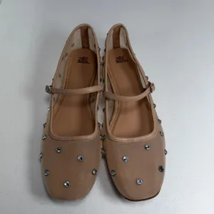 Wild Fable 9.5 Mary Jane Elsa Mesh Ballet Flats Studded Beige Buckle Strap Shoes thumbnail 5