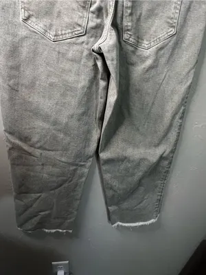 Banana Republic High Rise Wide Leg Cropped Raw Hem Gray Beige Wash Denim Jeans thumbnail 11