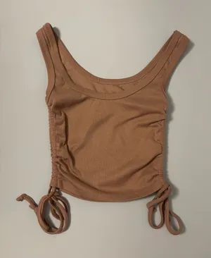 Ruched Ribbed Tank Top Brown thumbnail 1