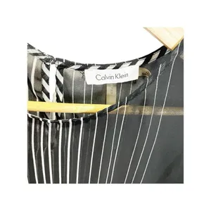 Calvin Klein Women's Black Striped Maxi Caftan Cover-Up Dress‎ Sheer M thumbnail 3