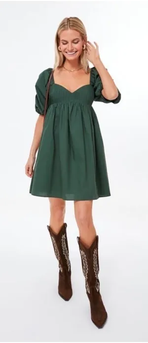Tuckernuck Hyacinth House Women Dress Medium Green Puff Sleeve‎ Babydoll Mini thumbnail 1