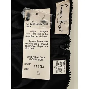 Vintage Laurence Kazar Black Silk Beaded Sequin Cocktail Dress NWT 80s 90s Small thumbnail 6