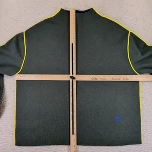 Tory Burch Double Faced Mock Neck Sweater Green Wool Blend Yellow Piping Small thumbnail 4